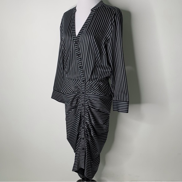 Veronica Beard Women's Blac White Ruched Striped Cotton Poplin Dress Size 10 - Picture 4 of 16